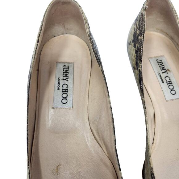 Jimmy Choo Snakeskin Embossed Leather Amelia Low Pumps Pointed Toe Kitten Heels - Picture 8 of 10